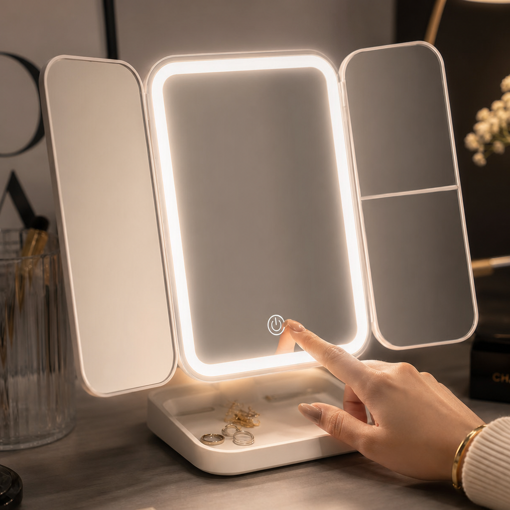 Clarity Reflections Prism™ Trifold Makeup Mirror LED Lights