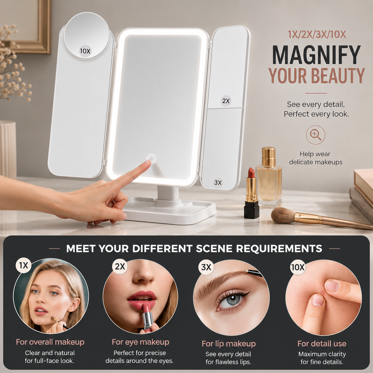 Clarity Reflections Prism™ Trifold Vanity Makeup LED Mirror