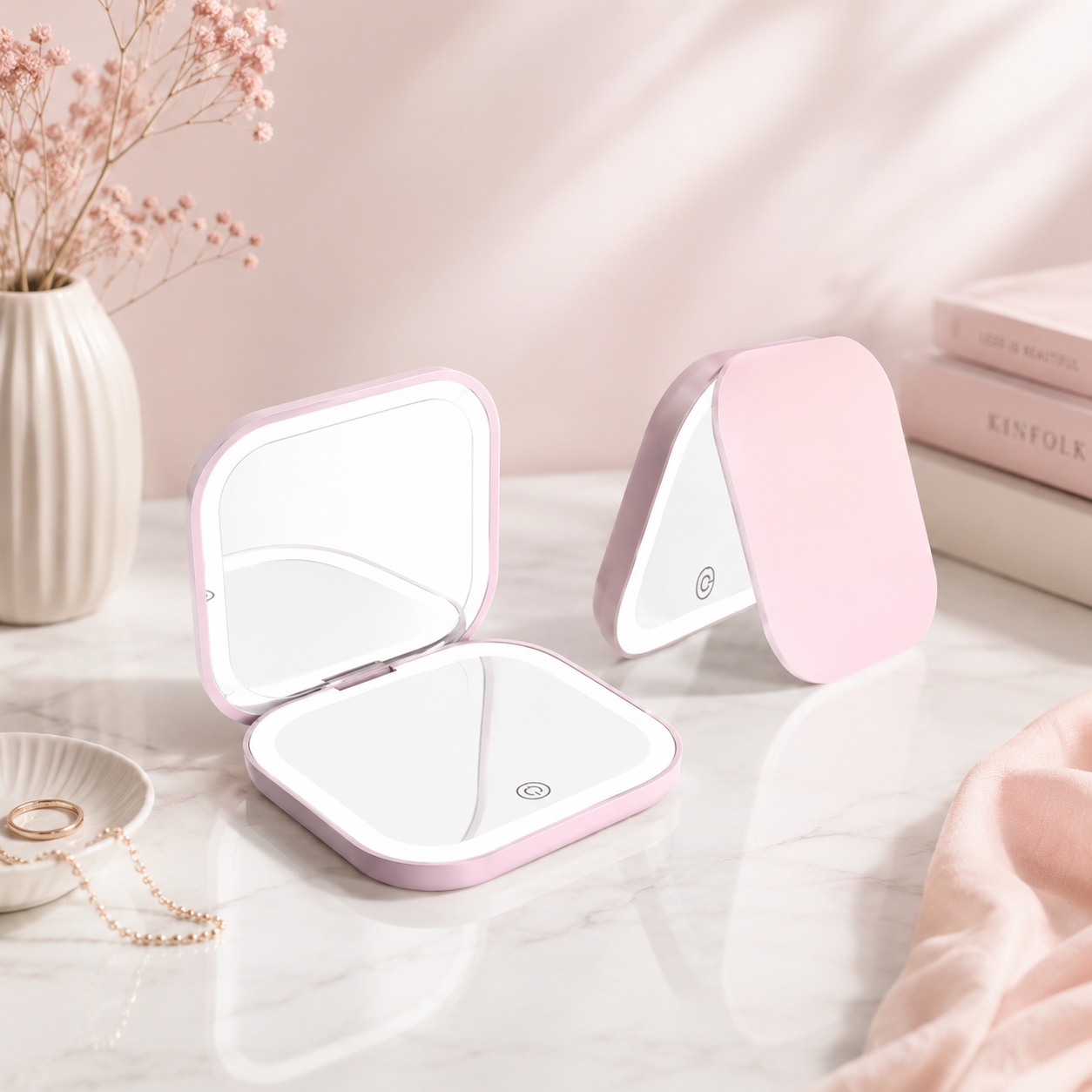 Clarity Reflections Prism™ Pocket Mirror with Lights, Portable Folding Handheld Small Pocket LED Travel Makeup Mirror