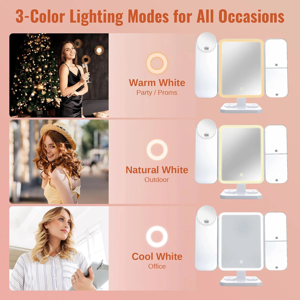 Clarity Reflections Prism™ Trifold Makeup Mirror LED Lights