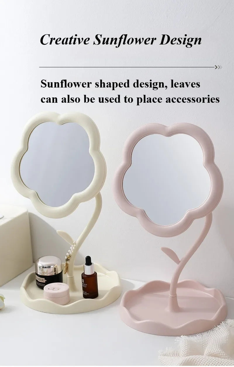 Clarity Reflections Prism™ Sunflower Desktop Makeup Mirror for Students Flower Beauty Dressing Table Mirror with Hanging Jewelry Organizer