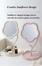 Clarity Reflections Prism™ Sunflower Desktop Makeup Mirror for Students Flower Beauty Dressing Table Mirror with Hanging Jewelry Organizer