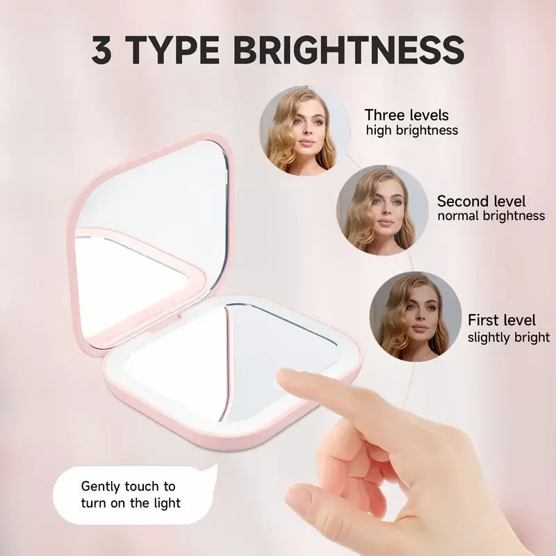 Clarity Reflections Prism™ Pocket Mirror with Lights, Portable Folding Handheld Small Pocket LED Travel Makeup Mirror