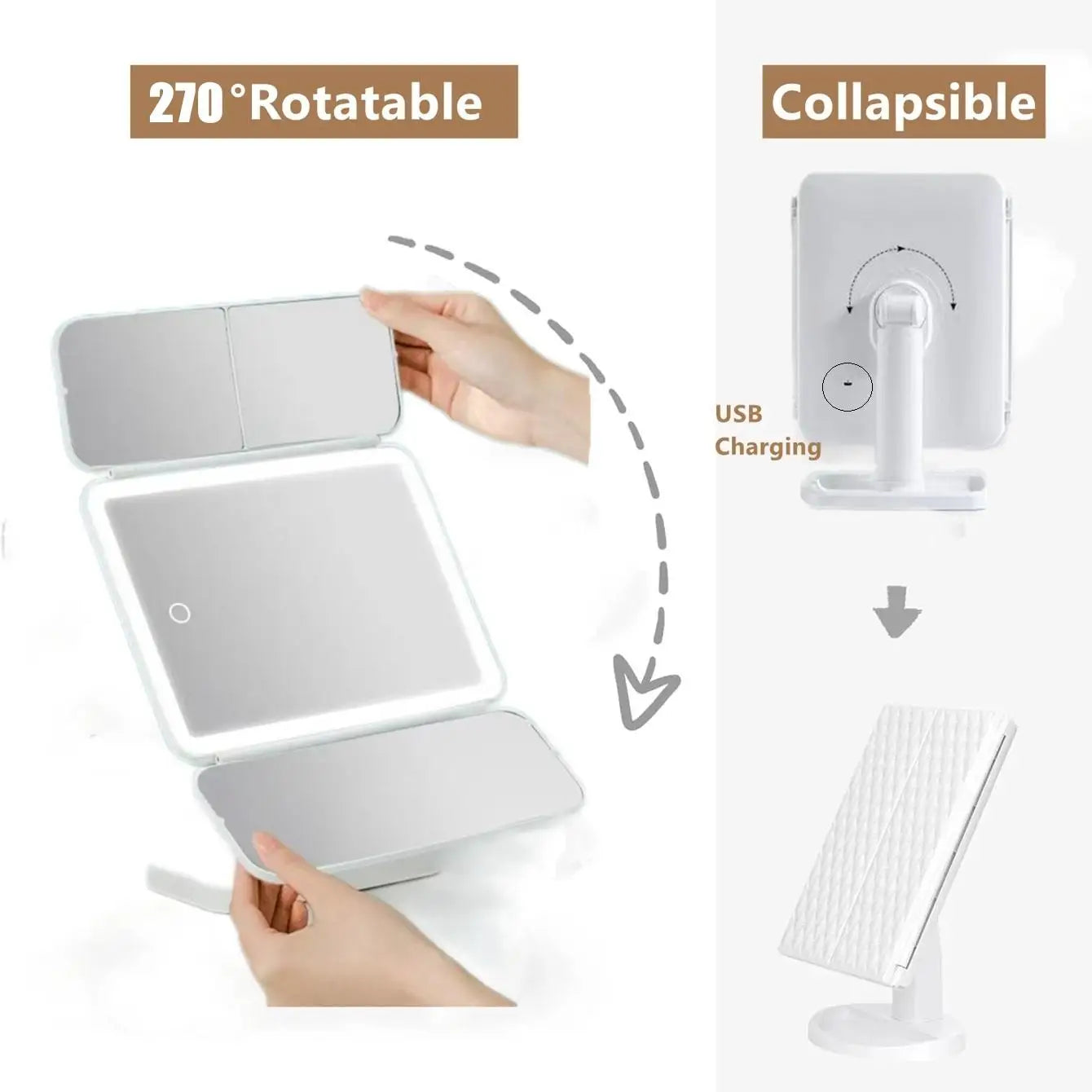 Clarity Reflections Prism™ Trifold Makeup Mirror LED Lights