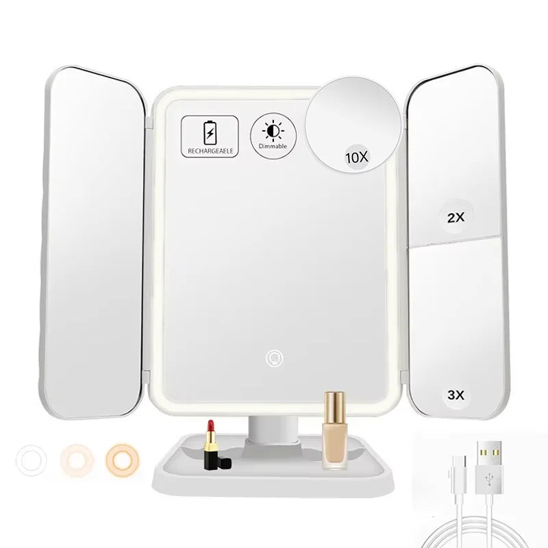 Clarity Reflections Prism™ Trifold Makeup Mirror LED Lights