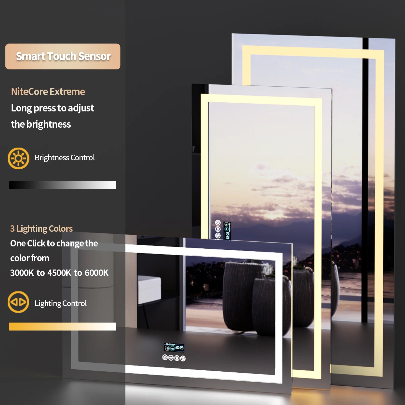 Clarity Reflections Prism™ ClarityBeam Digital LED Bathroom Mirror