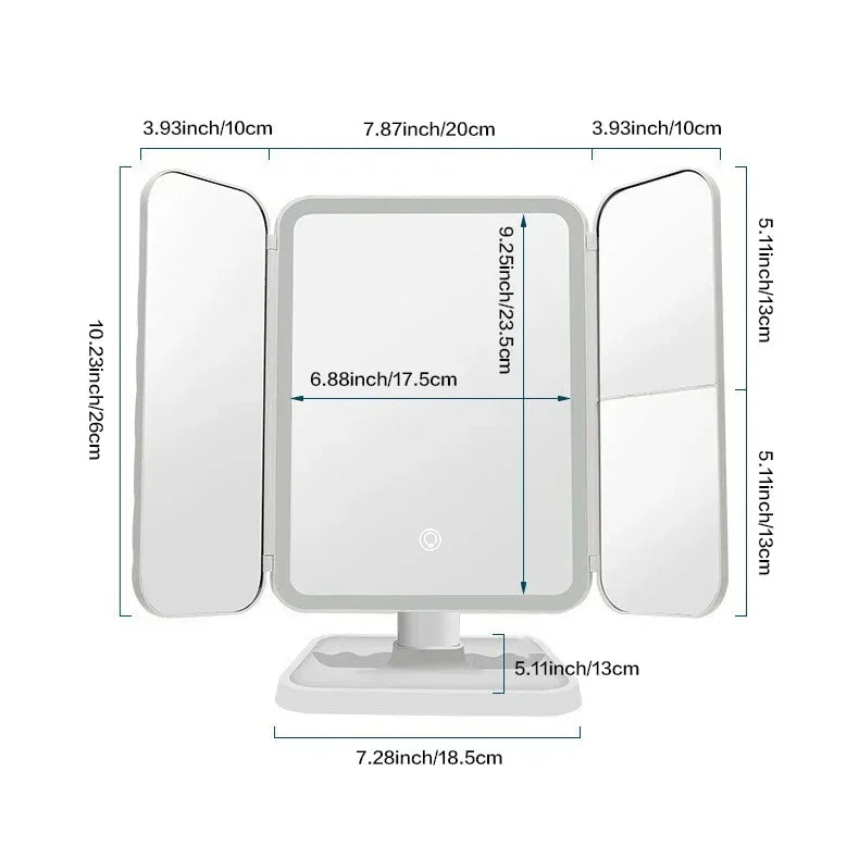 Clarity Reflections Prism™ Trifold Makeup Mirror With LED Lights, Complementary Makeup Mirror