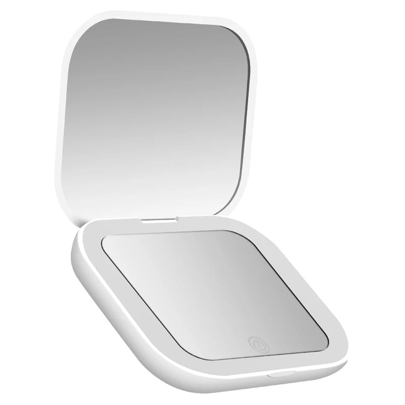 Clarity Reflections Prism™ Pocket Mirror with Lights, Portable Folding Handheld Small Pocket LED Travel Makeup Mirror