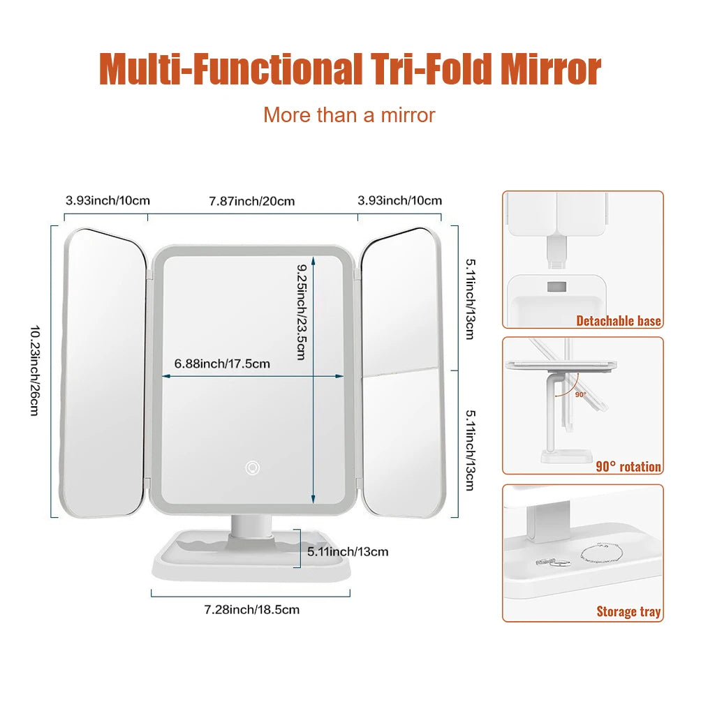 Clarity Reflections Prism™ Trifold Makeup Mirror LED Lights