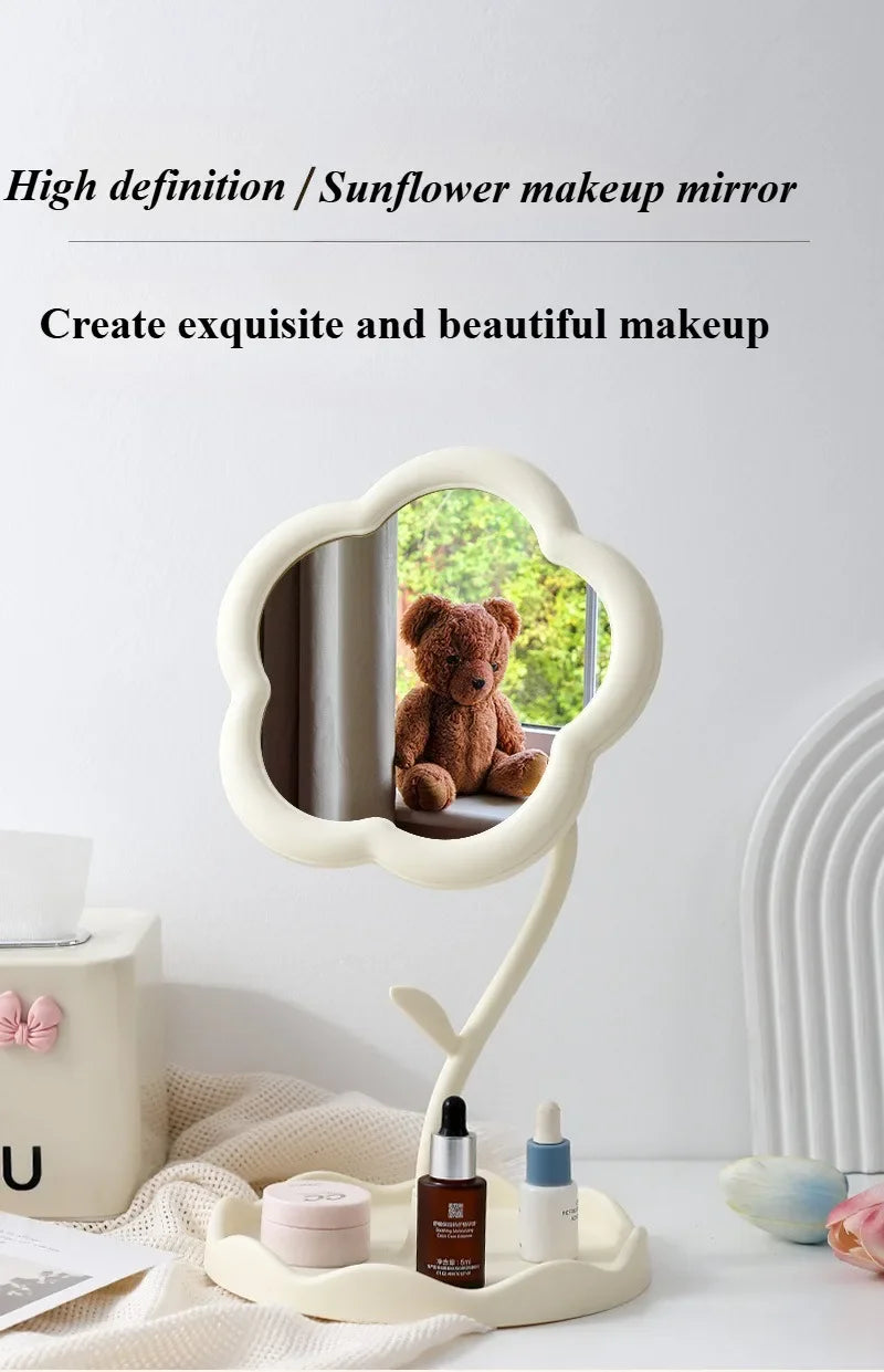Clarity Reflections Prism™ Sunflower Desktop Makeup Mirror for Students Flower Beauty Dressing Table Mirror with Hanging Jewelry Organizer