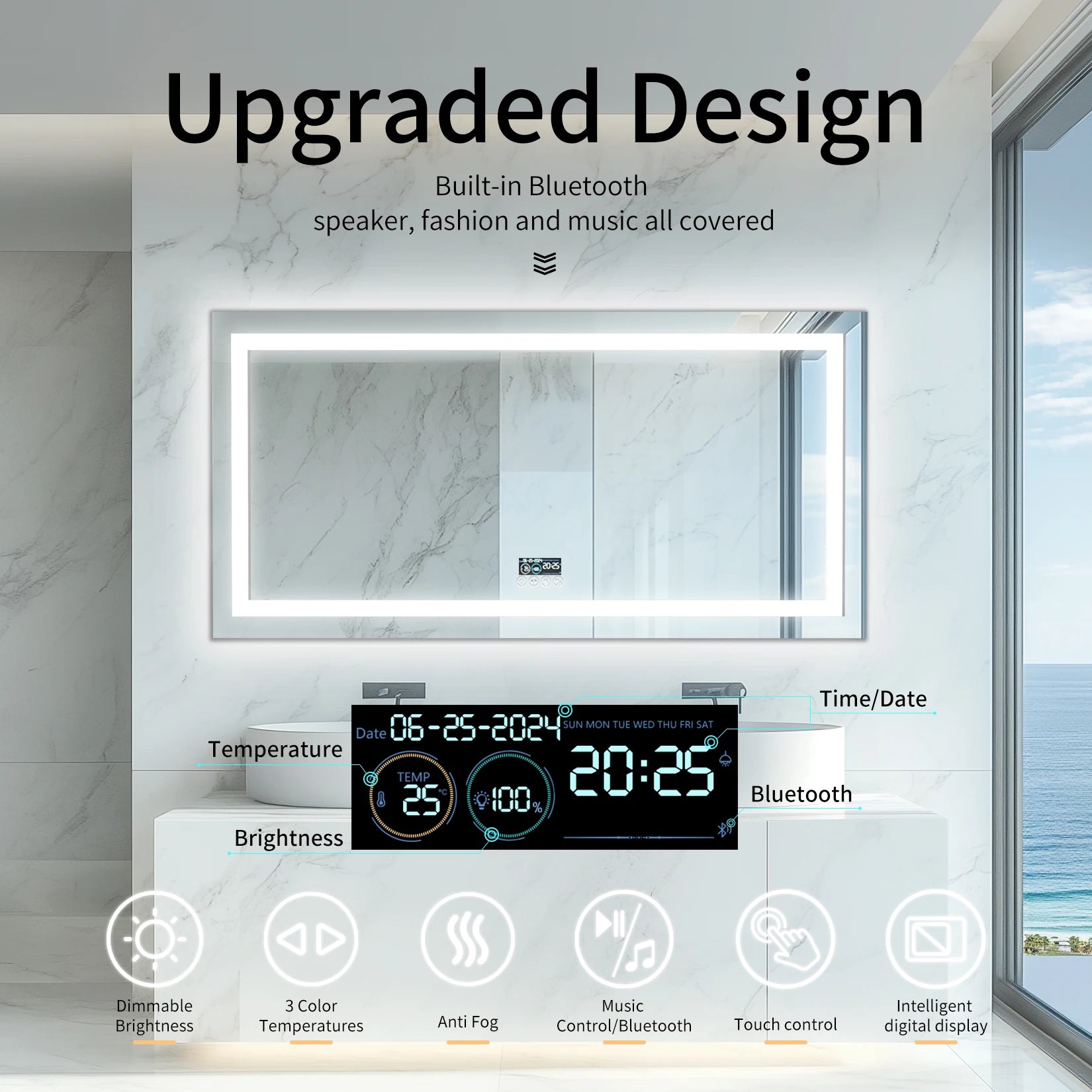 Clarity Reflections Prism™ ClarityBeam Digital LED Bathroom Mirror