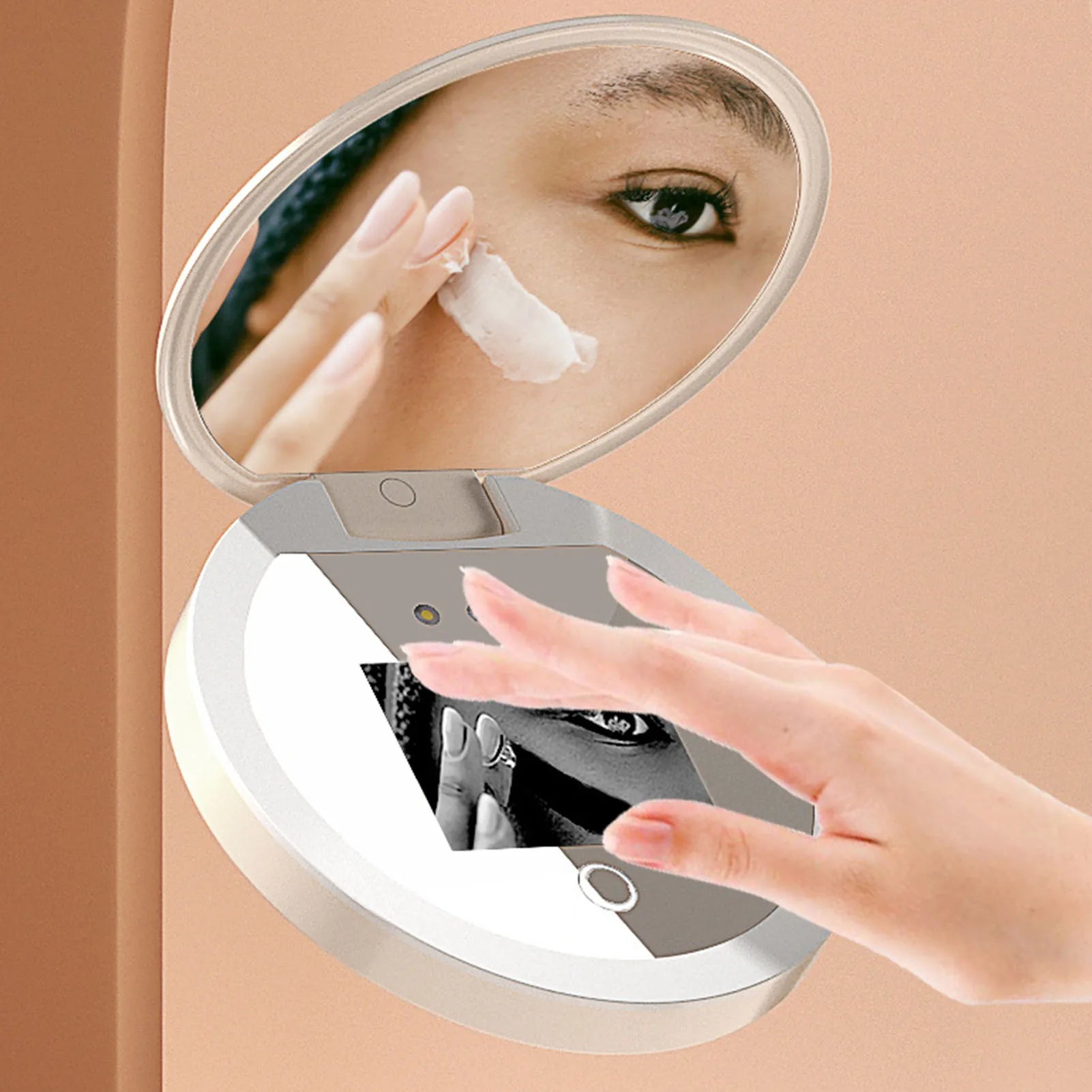 Clarity Reflections Prism™ UV Mirror Sunscreen Testing Camera with Light 2X Magnification Travel Makeup Mirror