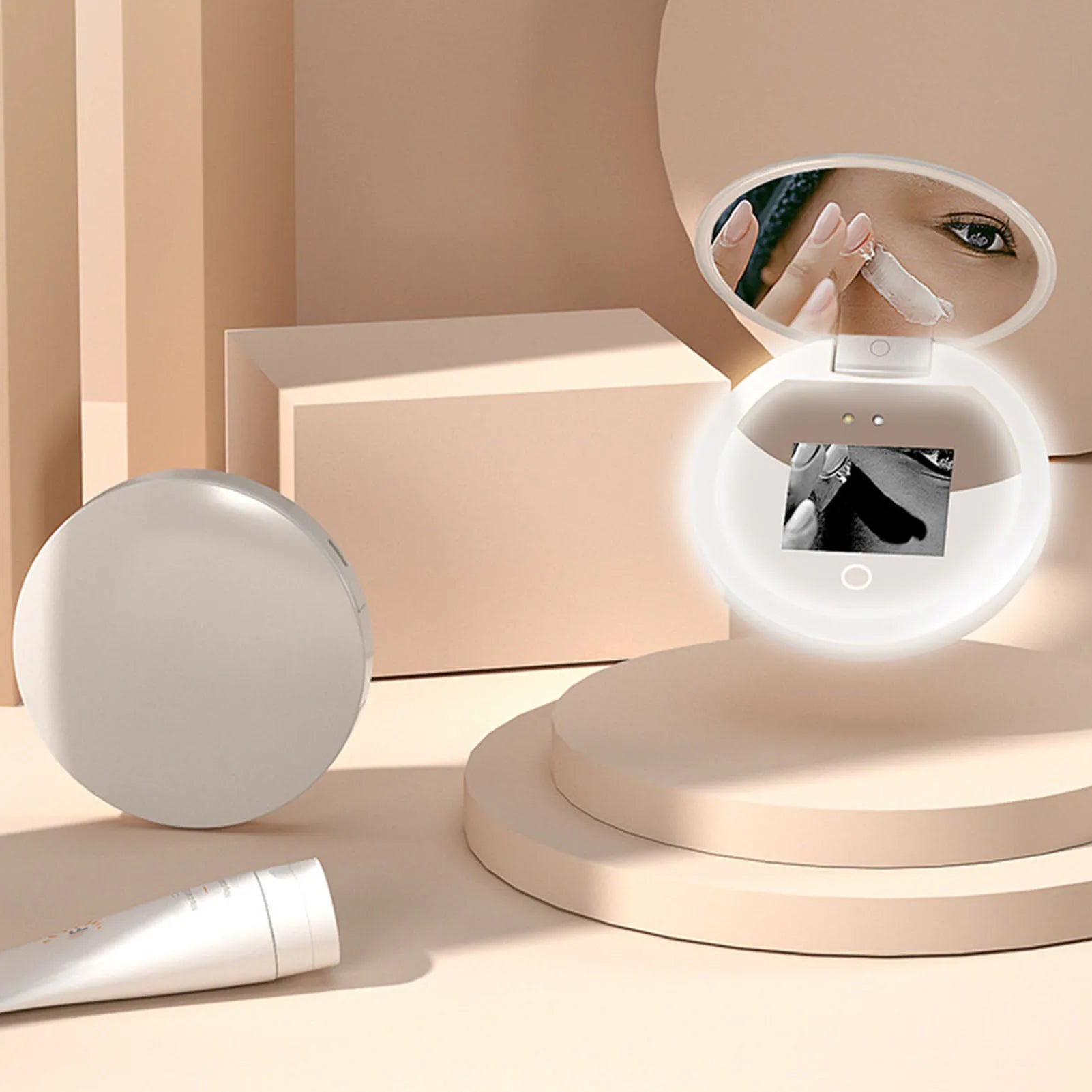 Clarity Reflections Prism™ UV Mirror Sunscreen Testing Camera with Light 2X Magnification Travel Makeup Mirror